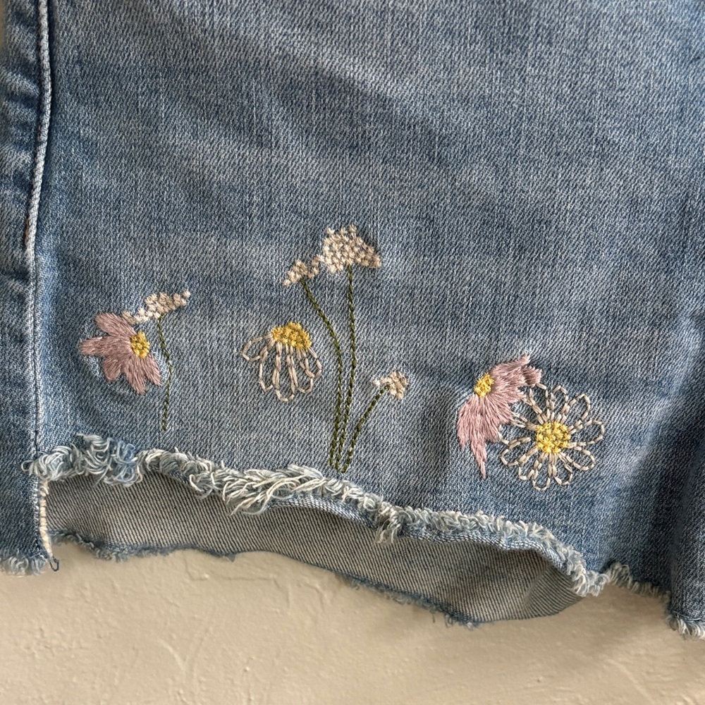 Levi's Blue Denim Shorts with Pink & Yellow Floral Embroidery - Picture 3 of 4